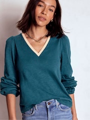 Boden Blue Long Sleeve Metallic Trim Top - Image 4 of 5
