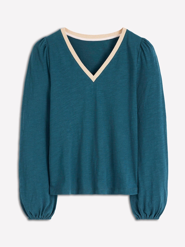 Boden Blue Long Sleeve Metallic Trim Top - Image 5 of 5 Boden Blue Long Sleeve Metallic Trim Top - Image 5 of 5