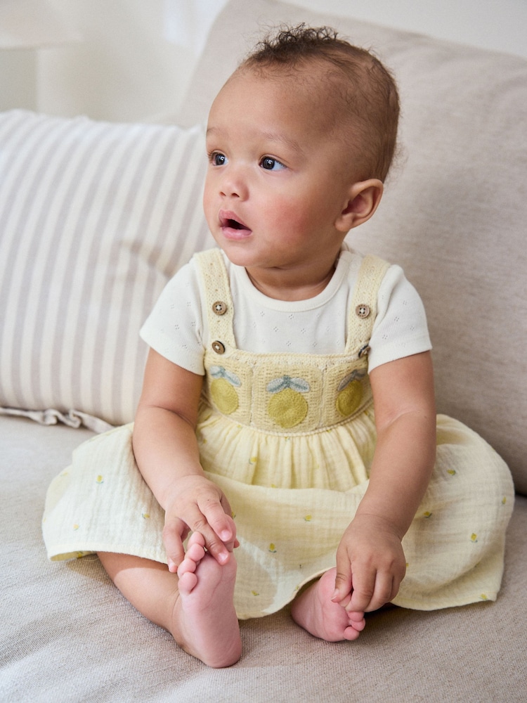 Yellow Lemon Crochet Pinafore And Bodysuit 2 Piece Set (0mths-2yrs) - Image 1 of 11