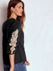 Boden Black Embroidered Cotton Top - Image 3 of 5
