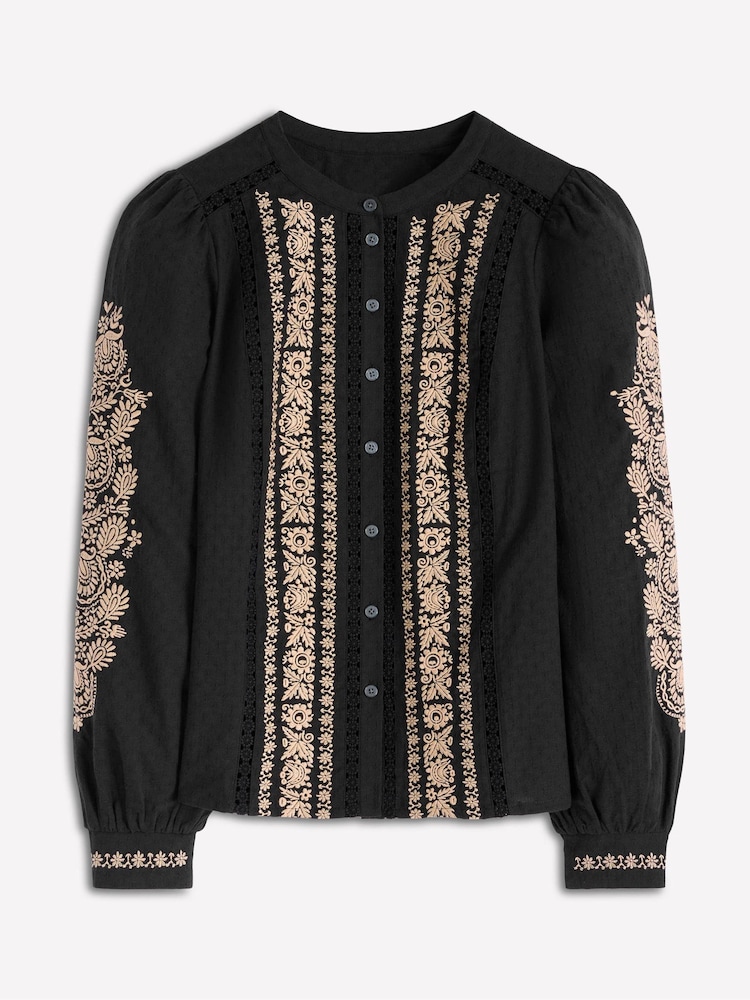 Boden Black Embroidered Cotton Top - Image 5 of 5 Boden Black Embroidered Cotton Top - Image 5 of 5