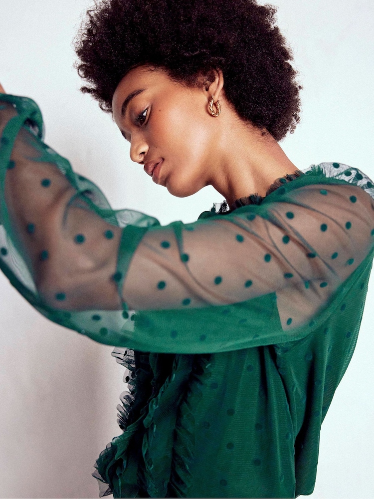 Boden Green Frilled Tulle Blouse - Image 2 of 5