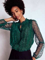 Boden Green Frilled Tulle Blouse - Image 4 of 5