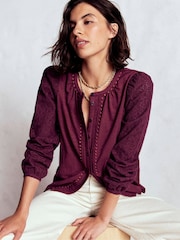 Boden Purple Eden Broderie Jersey Shirt - Image 1 of 5