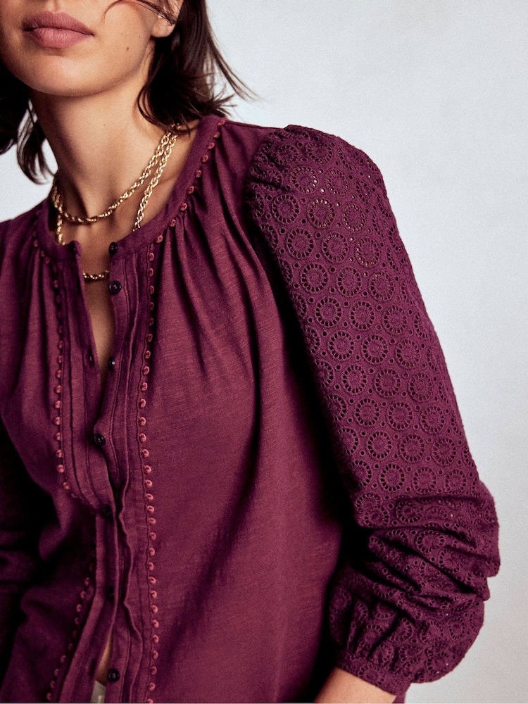 Boden Purple Eden Broderie Jersey Shirt - Image 2 of 5 Boden Purple Eden Broderie Jersey Shirt - Image 2 of 5
