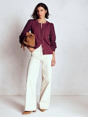 Boden Purple Eden Broderie Jersey Shirt - Image 4 of 5