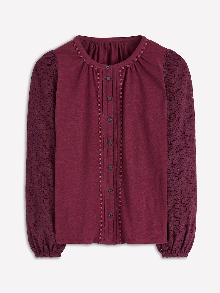 Boden Purple Eden Broderie Jersey Shirt - Image 5 of 5
