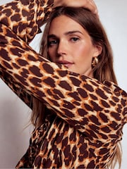 Boden Brown Alice Frill Front Silk Top - Image 2 of 6