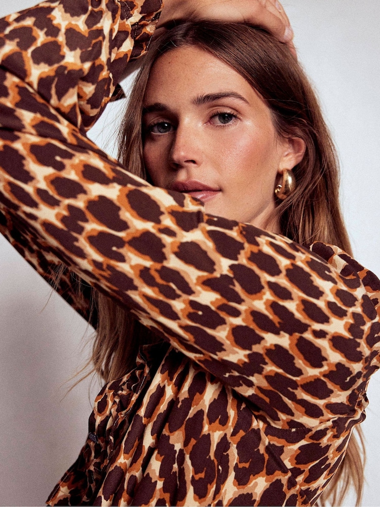 Boden Brown Alice Frill Front Silk Top - Image 2 of 6