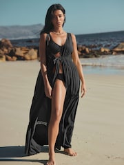 Negro - Tie Front Maxi Length Cover-Up - Imagen 2 de 5