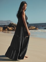 Negro - Tie Front Maxi Length Cover-Up - Imagen 4 de 5