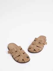 Friends Like These Taupe Brown Faux Suede Fisherman Slip On Mule Summer Footbed Sandals - Image 3 of 4