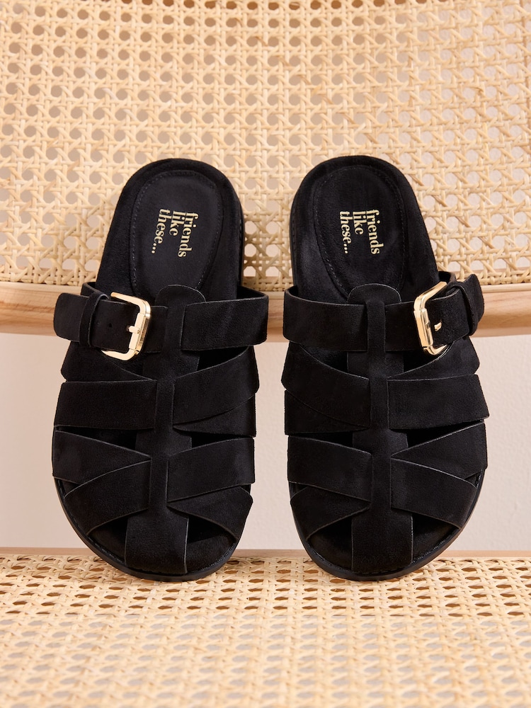 Friends Like These Black Faux Suede Fisherman Slip On Mule Summer Footbed Sandals - Image 1 of 4