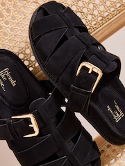Friends Like These Black Faux Suede Fisherman Slip On Mule Summer Footbed Sandals - Image 2 of 4