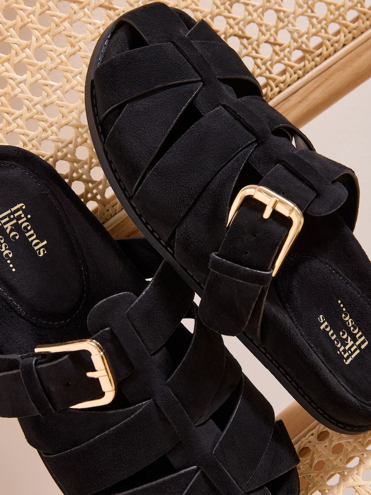Friends Like These Black Faux Suede Fisherman Slip On Mule Summer Footbed Sandals - Image 2 of 4