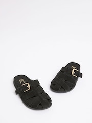 Friends Like These Black Faux Suede Fisherman Slip On Mule Summer Footbed Sandals - Image 3 of 4