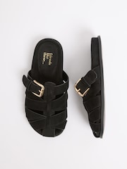 Friends Like These Black Faux Suede Fisherman Slip On Mule Summer Footbed Sandals - Image 4 of 4