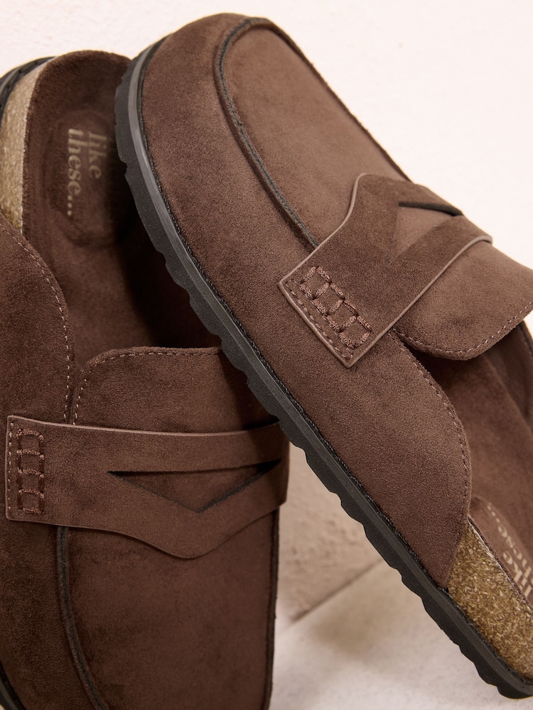 Friends Like These Chocolate Brown Faux Suede Clog Slip On Casual Footbed - Image 2 of 5 Friends Like These Chocolate Brown Faux Suede Clog Slip On Casual Footbed - Image 2 of 5