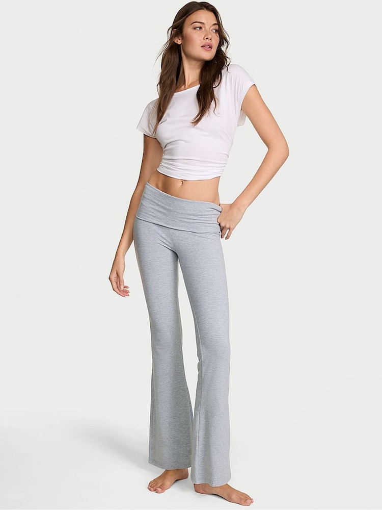 Victoria's Secret Medium Heather Grey Cotton Foldover Flare Leggings - Image 1 of 3