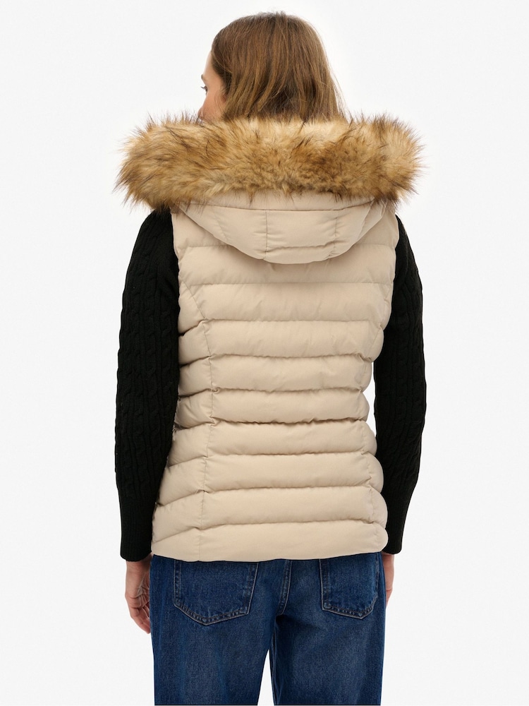 Superdry Cream Fuji Faux Fur Hooded Gilet - Image 2 of 5
