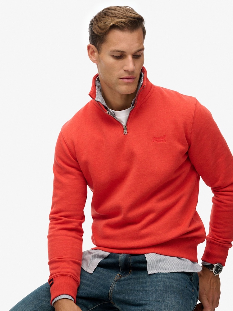 Superdry Orange Essential Logo Half Zip Sweattop - Image 1 of 4 Superdry Orange Essential Logo Half Zip Sweattop - Image 1 of 4