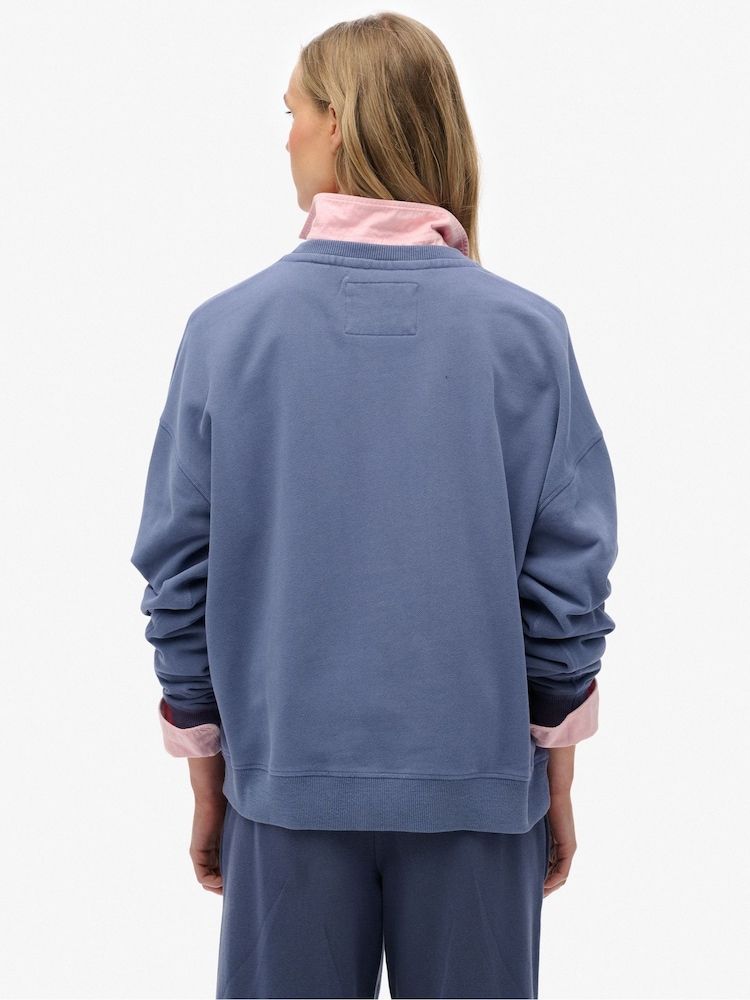 Superdry Blue Athletic Essentials Relaxed Crew Sweattop - Image 2 of 5 Superdry Blue Athletic Essentials Relaxed Crew Sweattop - Image 2 of 5