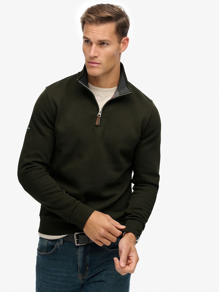 Superdry Green Core Pique Half Zip Sweatshirt - Image 1 of 4 Superdry Green Core Pique Half Zip Sweatshirt - Image 1 of 4