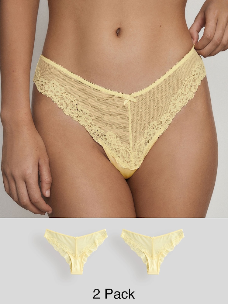 Yellow Brazilian Lace Knickers 2 Pack - Image 1 of 10