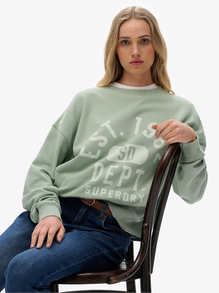 Superdry Green Athletic Essentials Relaxed Crew Sweattop - Image 1 of 5
