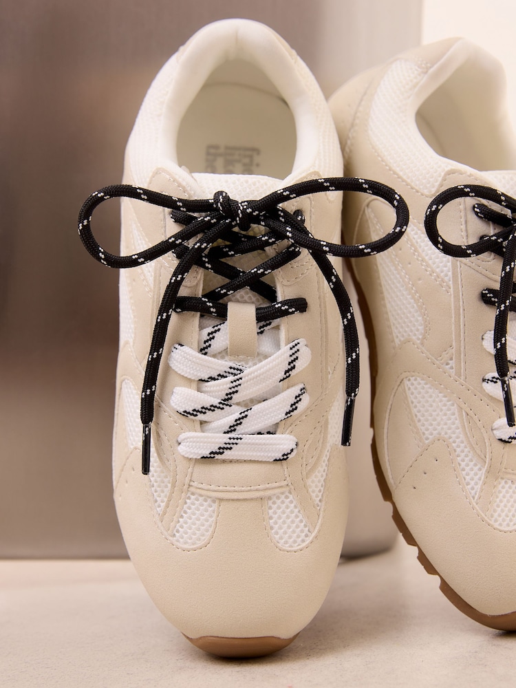 Friends Like These White Faux Suede Double Lace Gum Sole Casual Trainers - Image 2 of 4