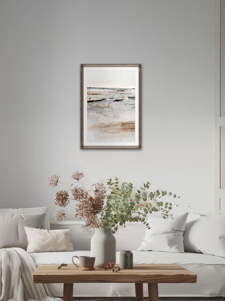 Brookpace Lascelles Natural Brown Hand Made in UK 'August I' Abstract Wall Art in a Walnut Wood Aesthetic Frame 50 x 70cm - Image 1 of 4