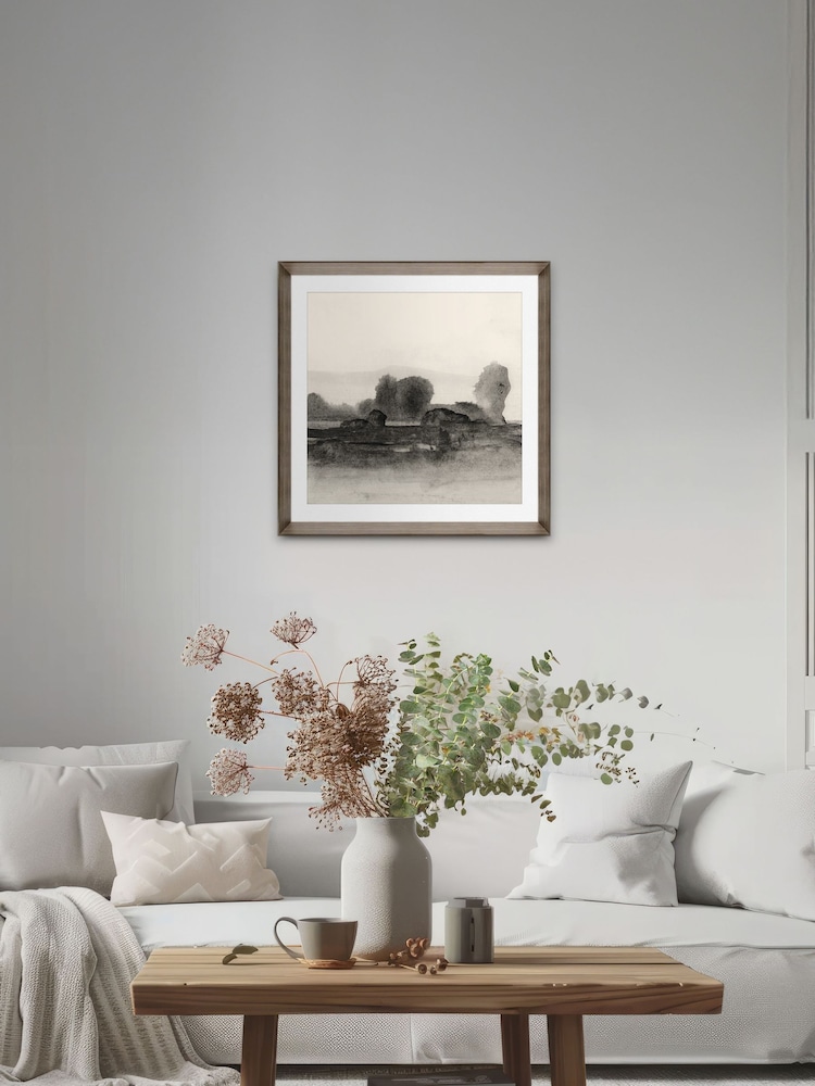 Brookpace Lascelles Natural Brown Hand Made in UK 'Land I' Abstract Wall Art in a Walnut Wood Aesthetic Frame 50 x 50cm - Image 1 of 4