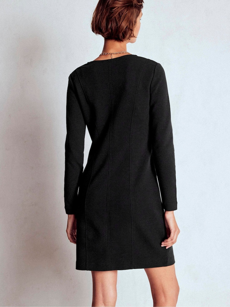 Boden Black Petite Ellen V-Neck Ottoman Dress - Image 2 of 5