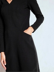 Boden Black Petite Ellen V-Neck Ottoman Dress - Image 4 of 5