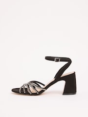 Friends Like These Black Standard Fit Faux Suede Diamante Hotfix Low Block Heeled Occassion Sandals - Image 5 of 5