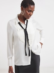 JD Williams White Contrast Tie Hammered Satin Tux Shirt - Image 2 of 5