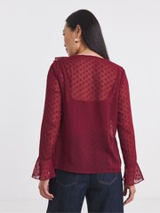 JD Williams Red Dobby Ruffle Front Blouse - Image 2 of 4