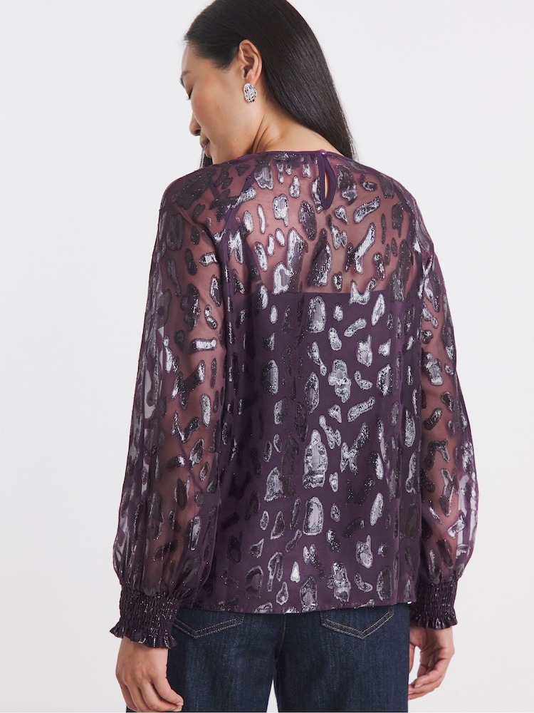 JD Williams Purple Lurex Jacquard Raglan Sleeve Blouse - Image 2 of 4