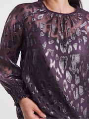 JD Williams Purple Lurex Jacquard Raglan Sleeve Blouse - Image 4 of 4