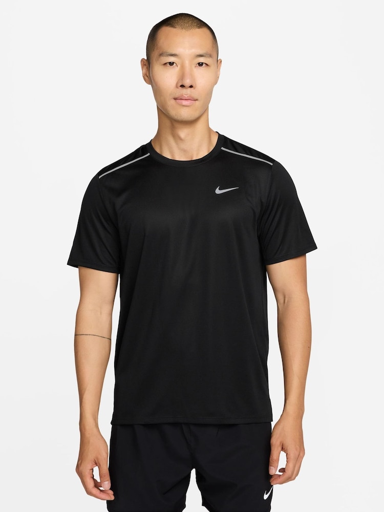 Nike Black Miler Dri-FIT UV Running T-Shirt - Image 1 of 3 Nike Black Miler Dri-FIT UV Running T-Shirt - Image 1 of 3