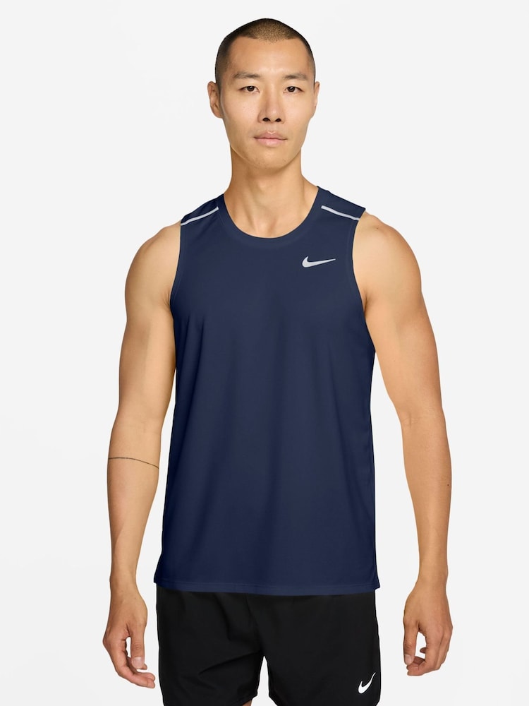 Nike Midnight Navy Miler Dri-FIT Running Vest - Image 1 of 3 Nike Midnight Navy Miler Dri-FIT Running Vest - Image 1 of 3