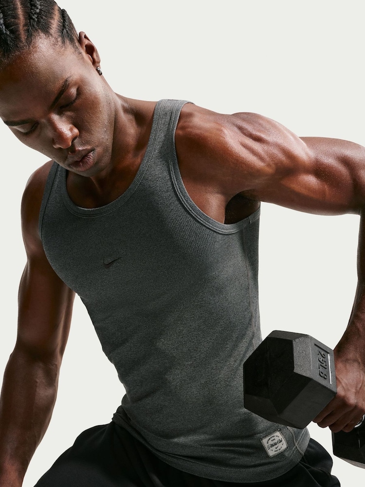 Nike Chrome Black Athletic Club Dri-FIT Ribbed Training Tank Top - Image 5 of 5