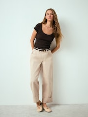 Chocolate Brown Texture Short Sleeved Scoop Neck Top - Image 2 of 8