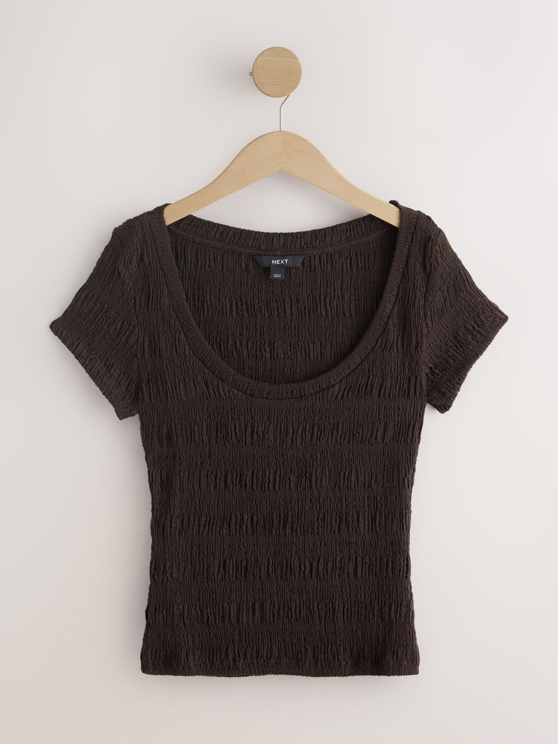Buy Chocolate Brown Texture Short Sleeved Scoop Neck Top from Next USA