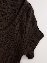 Chocolate Brown Texture Short Sleeved Scoop Neck Top - Image 8 of 8