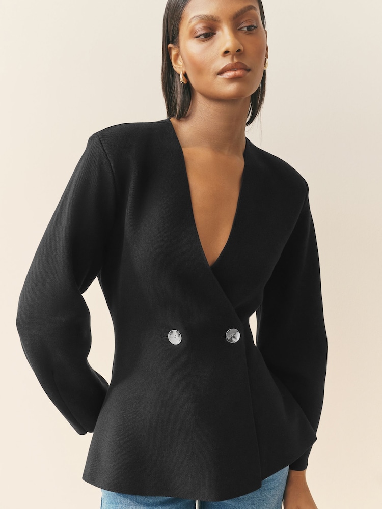 Nothing Ordinary Black Compact Knit Sculpted Long Sleeve Cardigan - Image 1 of 5