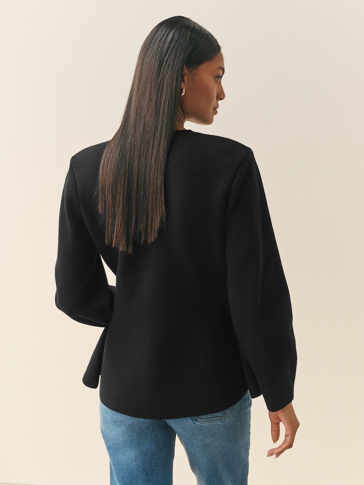Nothing Ordinary Black Compact Knit Sculpted Long Sleeve Cardigan - Image 2 of 5