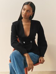 Nothing Ordinary Black Compact Knit Sculpted Long Sleeve Cardigan - Image 4 of 5