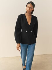 Nothing Ordinary Black Compact Knit Sculpted Long Sleeve Cardigan - Image 5 of 5
