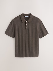 Truffle বাদামী - Cotton Rich Pointelle Stripe Short Sleeve Knit Polo Shirt - 7এর মধ্যে 5 ছবি